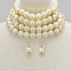 TruFace by Grace Multi-Strand Pearl Choker with Earrings